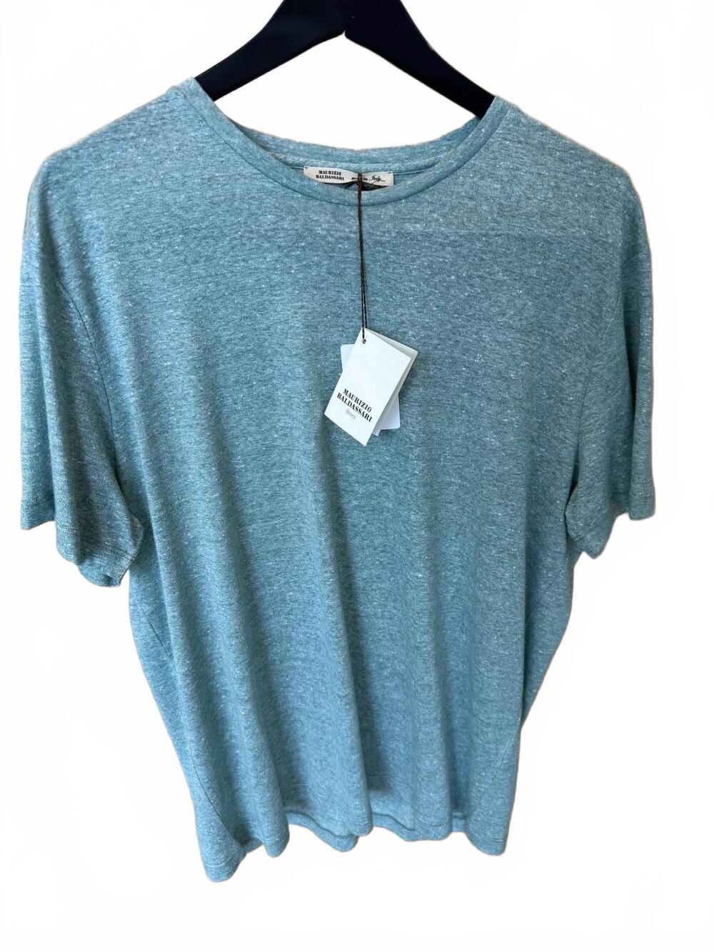 NEW MAURIZIO BALDASSARI men's cotton linen t shirt in teal